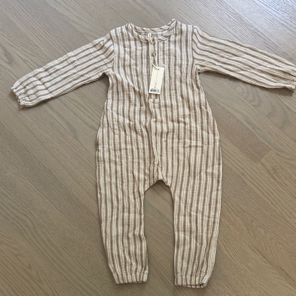Quincy Mae Beige Striped Kids Footie